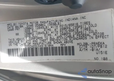 2004 Toyota Sienna Le from USA, damaged, VIN 5TDZA23CX4S161044